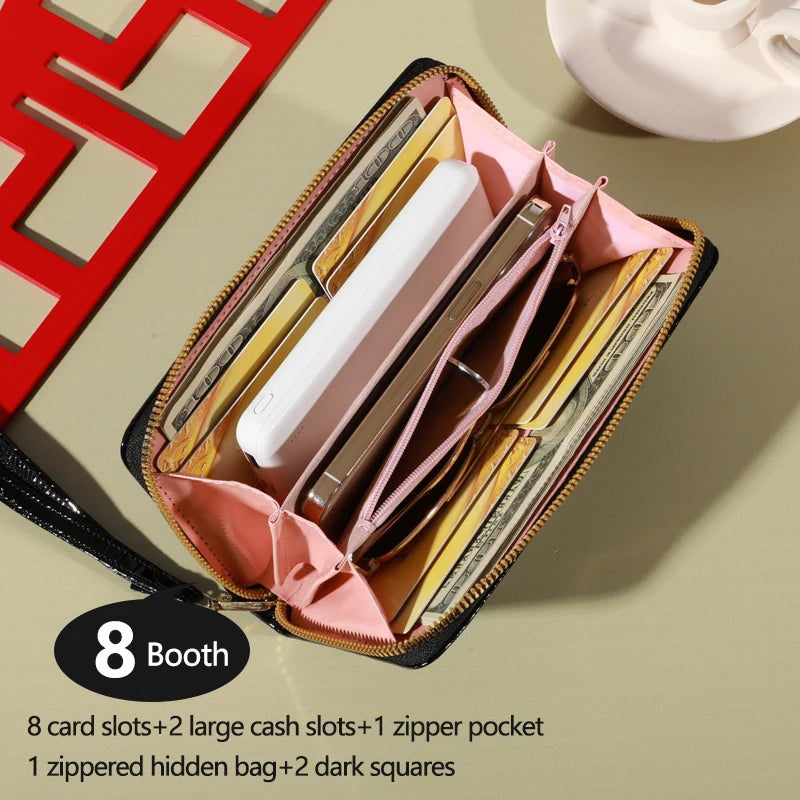 Classic Wallet, Large Capacity Clutch Purse With Zipper, Card Holder With 8 Slots And Multiple Compartments, Elegant Hand Clutch