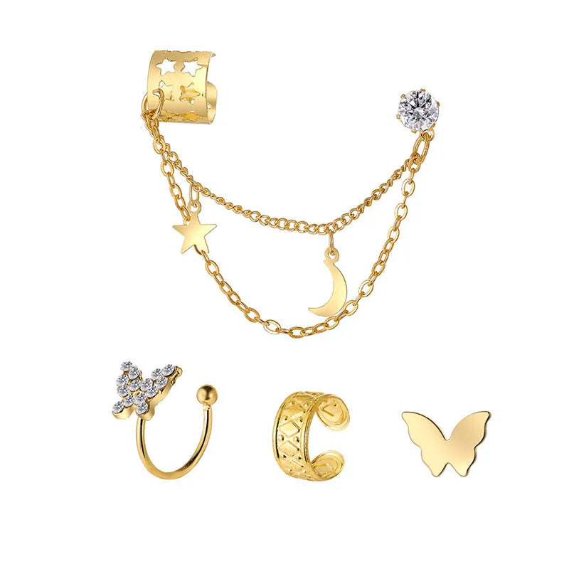 KOTiK 2024 New Gold Silver Color Leaves Clip Earrings for Women Fashion Ear Cuff Non-Piercing Earrings Set Trend Jewelry Gift