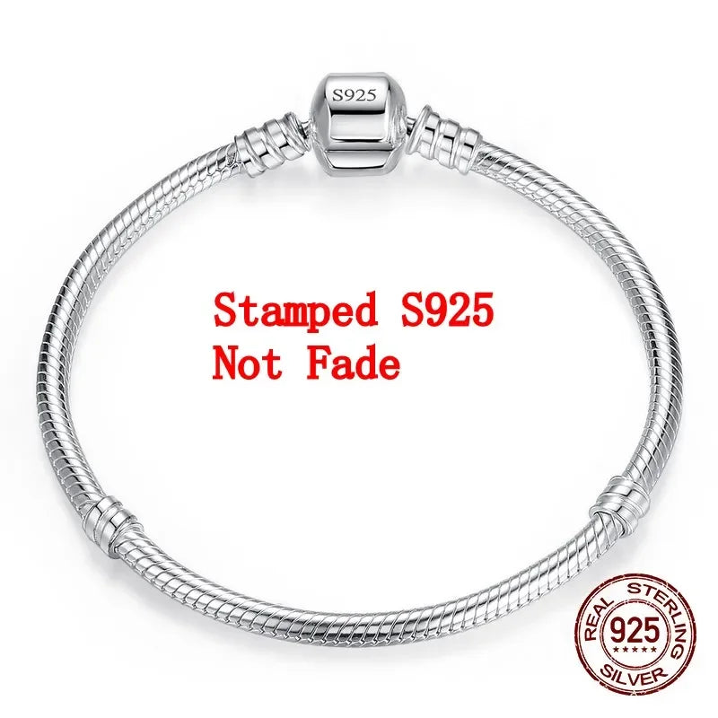 925 Sterling Silver Charm Bracelet - Handmade Snake Bone Design