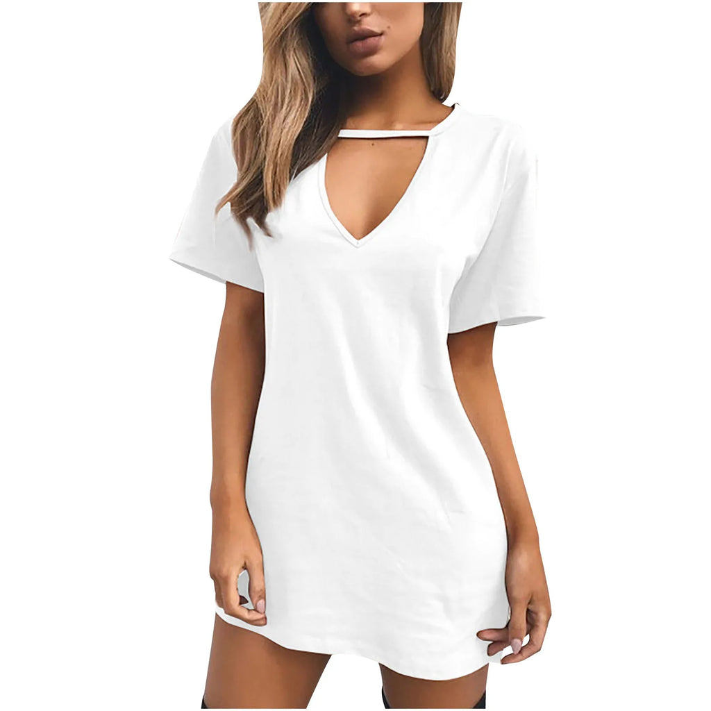 Sexy Elegant Dress Wrap Deep V Neck Cut Out Loose Dress Women Solid Color Short Sleeve Mini Dress Club Party Vestidos