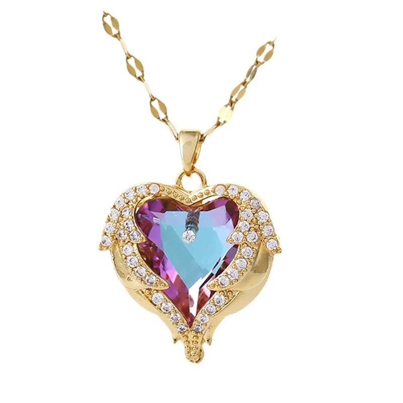 Versatile crystal necklace heart-shaped pendant collarbone chain ins jewelry woman bijoux acier inoxydable collar y2k accessorie