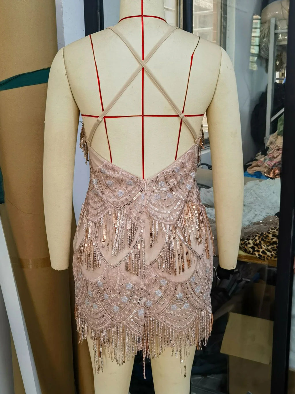 Prom Dress Tassel - Spaghetti Strap Mini Evening Cocktail Dress