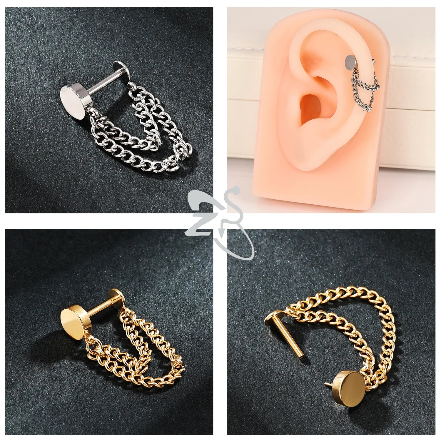 ZS 1PC 16G/18G Stainless Steel Ear Studs O-Shaped Stud Earrings Plug In Gold Color Cartilage Earring Heart Ear Piercings Jewelry