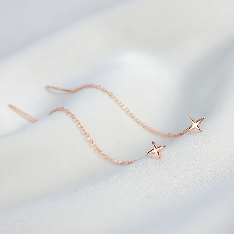 S925 Silver Needle Micro-inlaid Zircon Flower Ear Line Exquisite Light Luxury High Quality Drop Earring Star Jewelry Gifts