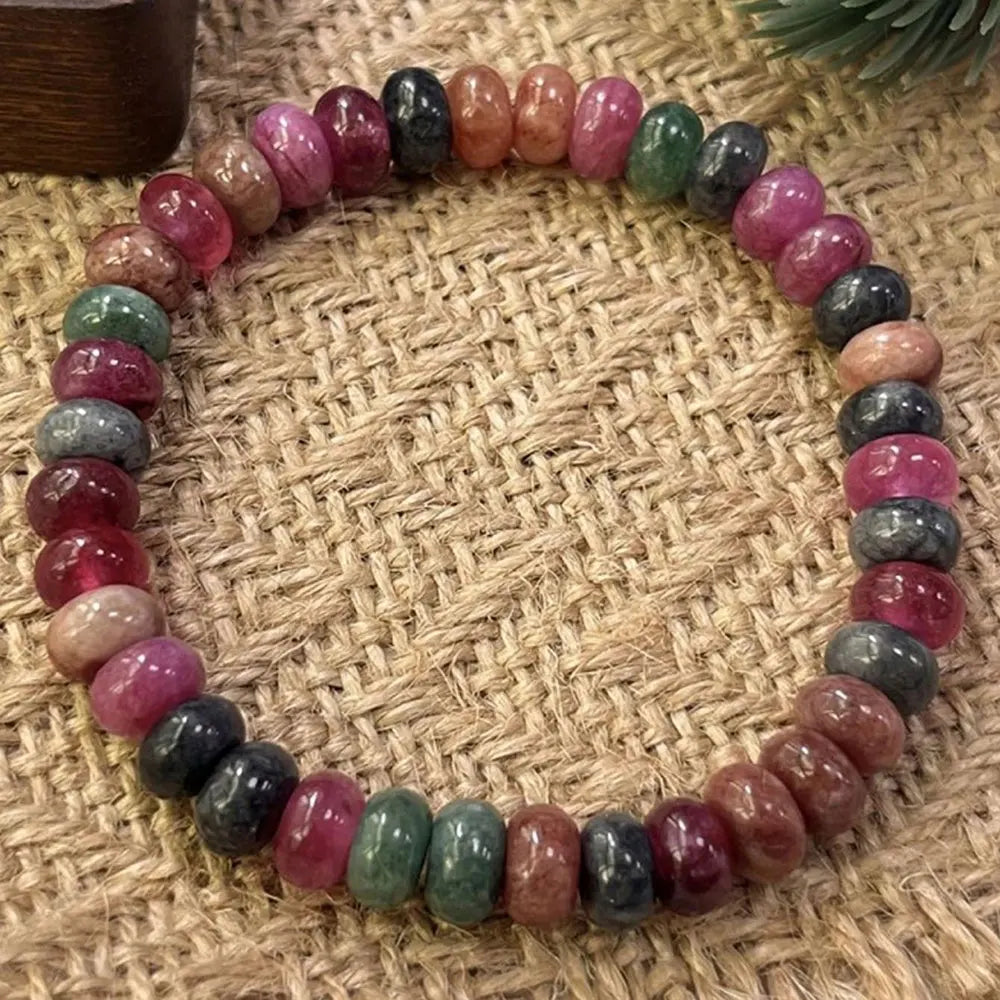 Multicolor Tourmaline Bracelet Natural Rainbow Tourmaline Handmade Beads Love Stone Watermelon Tourmaline Bracelet Holiday Gift