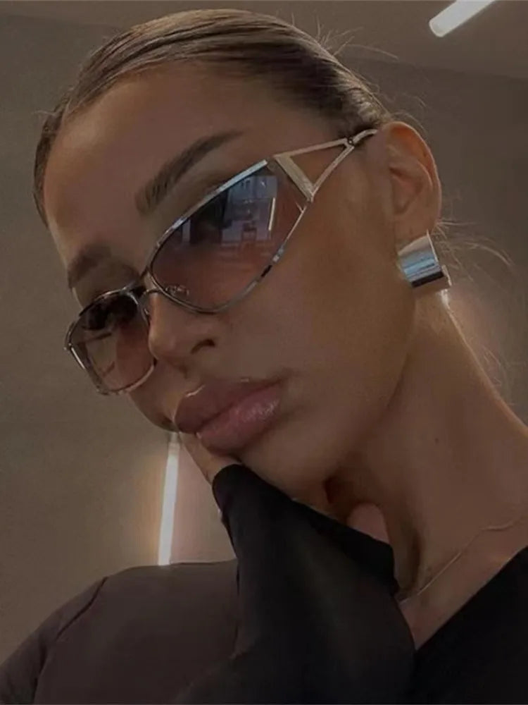 Y2K Oversized Steampunk Sunglasses - Designer Gradient Mirror Eyewear