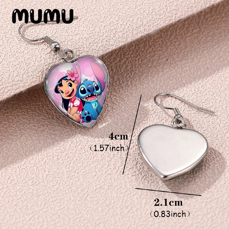2024 New Lilo Stitch and Angel Dangle Earring Heart Shaped Earrings Handmade Glass Dome Jewelry Gifts Fans