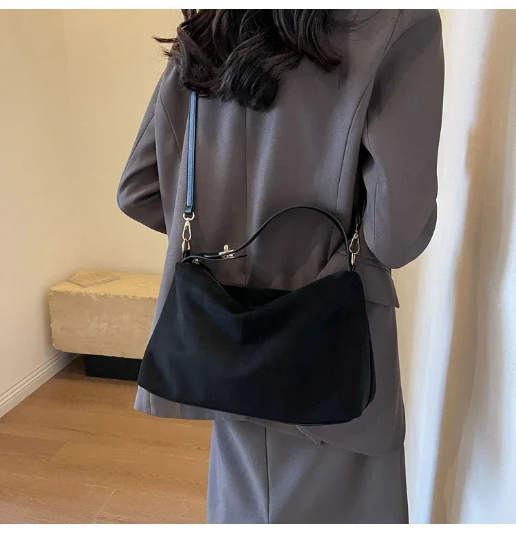 New Solid Color PU Zipper Women's Bag Suede Large Capacity Women's Shoulder Bag Fashion Versatile Casual Dual Purpose Handbag