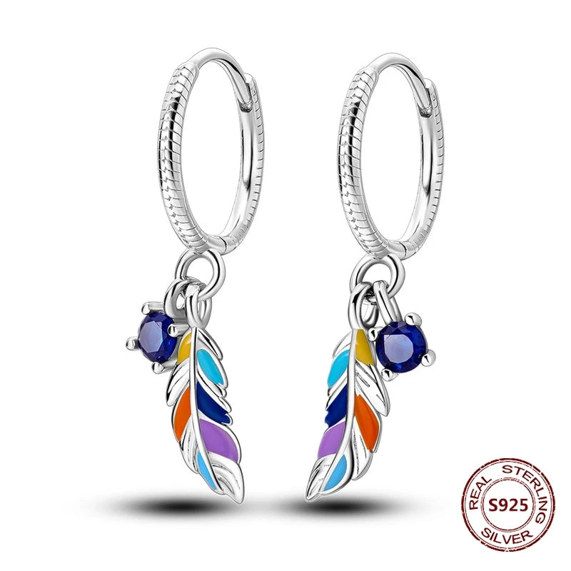 Unicorn Earrings 925 Sterling Silver Original Zircon Elephant Feather Dog Cat Blue Star Small Earrings For Women Jewelry Gift