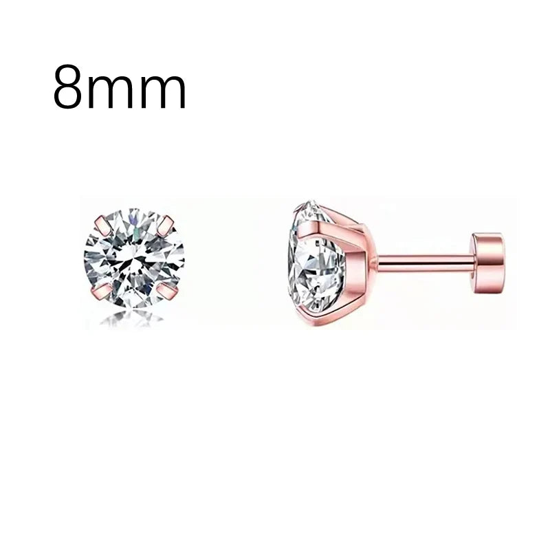 2 Pcs 18G Hypoallergenic Stud Earrings for Women Men Stainless Steel Flatback Earring Cubic Zirconia Earring Piercings