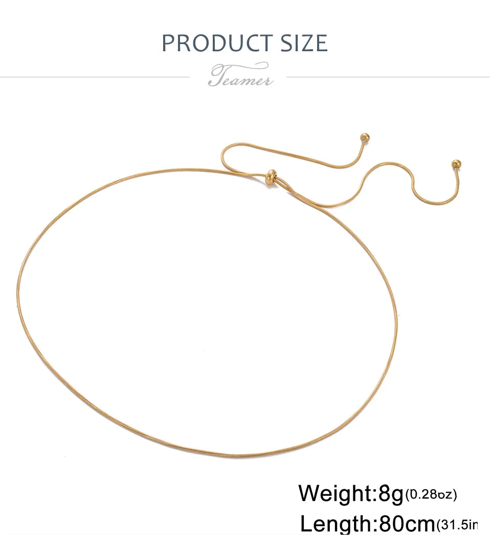Teamer Long Snake Chain Round Bead Necklace Stainless Steel Gold Color For Girls Women Minimalist Trendy Simple Jewelry Gift