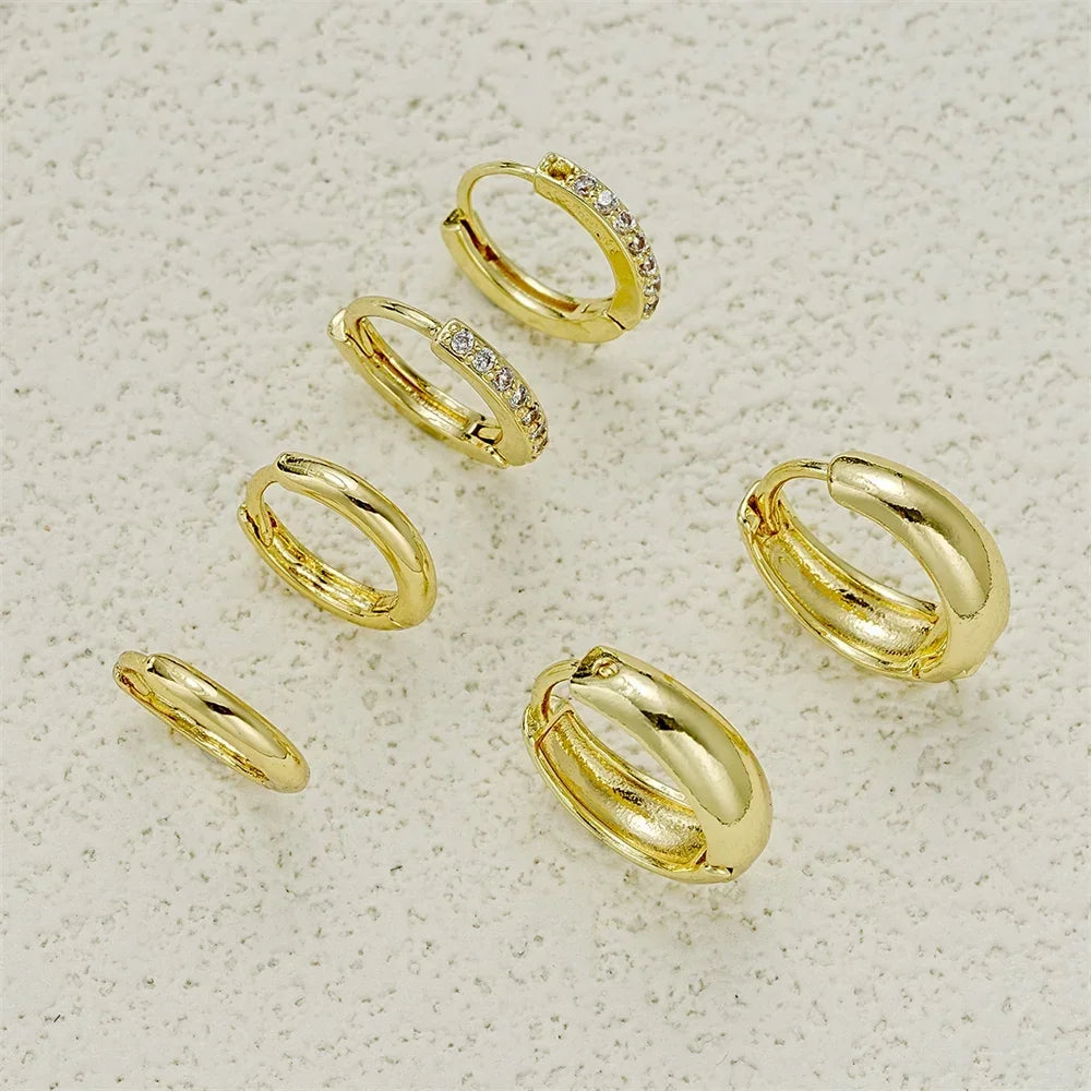 3Pairs Set Fashion Stainless Steel Crystal Oval Huggie Hoop Earrings for Women 18K Gold Plated Dangle Hoop Earring Punk Jewelry