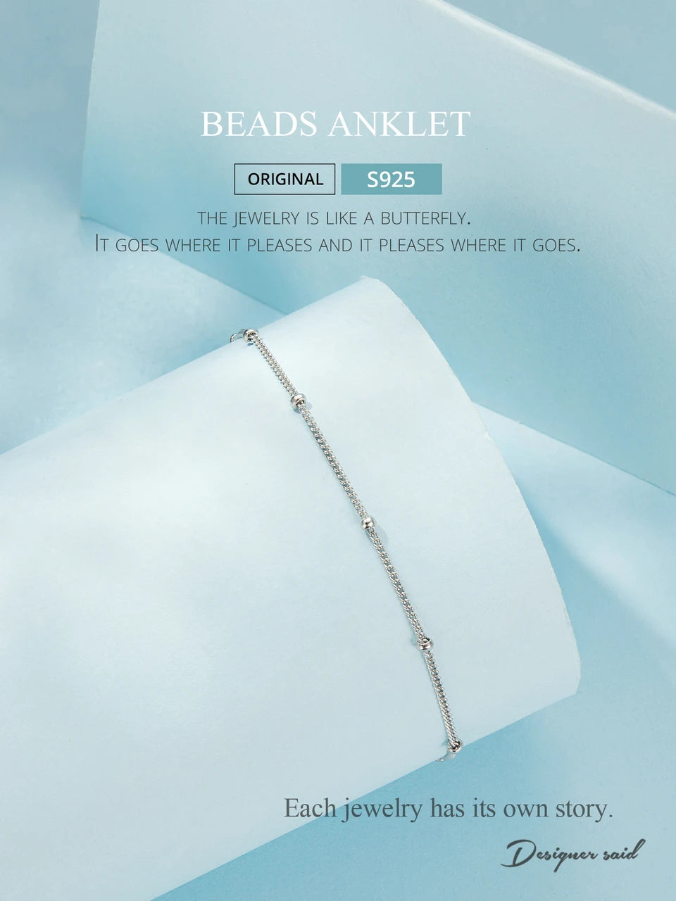BISAER 925 Sterling Silver Round Beads Anklets,Waterproof Hypoallergenic Infinite Love Chain For Women Fine Jewelry Holiday Gift