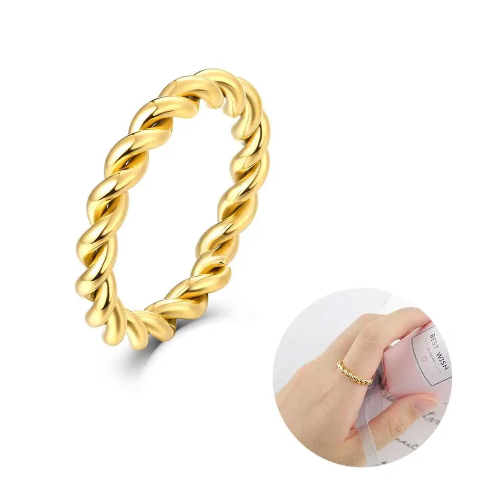 3mm Twisted Stainless Steel Ring - Unisex Wedding Band Sizes 5-12