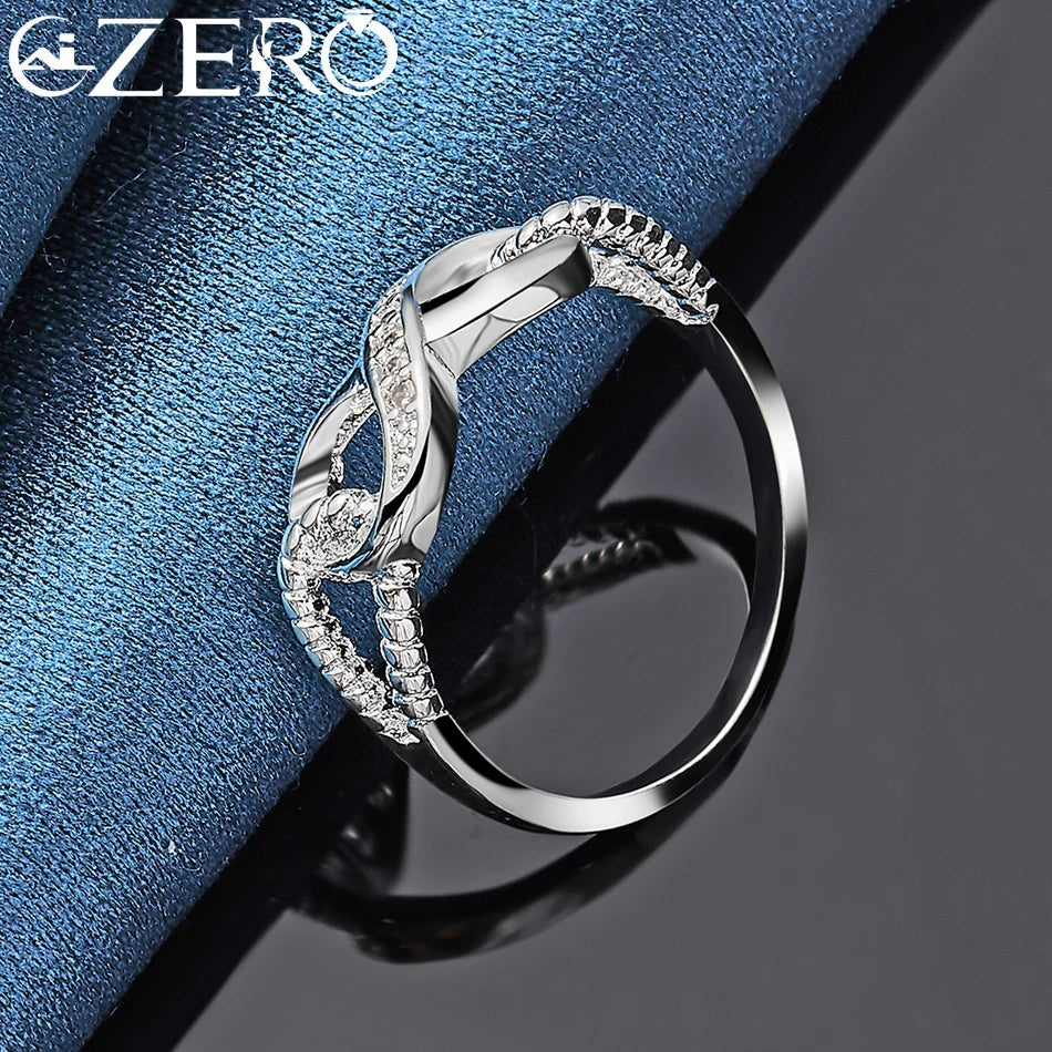 ALIZERO 925 Sterling Silver Zircon 8-Shape Ring for Women Wedding Rings Engagement Band Eternal Manifesto Jewelry Couple Gift