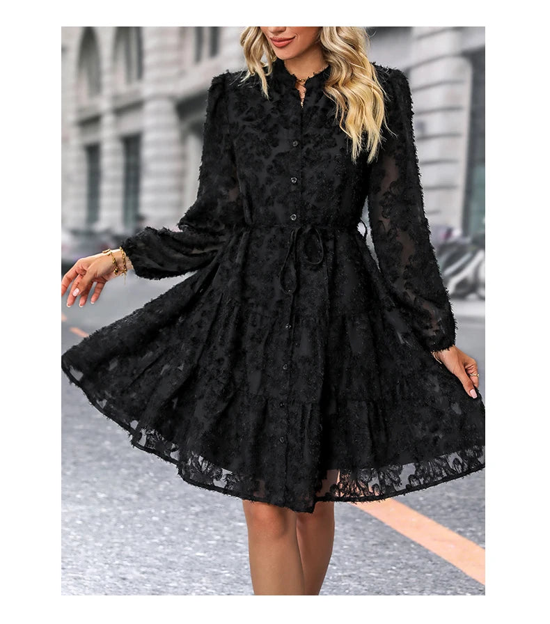 JIM & NORA  Autumn Maxi Dress For Women Casual Hollow Crochet Bohemian Long-Sleeve Loose Beach Robe Ladies Holiday Fall Vestidos