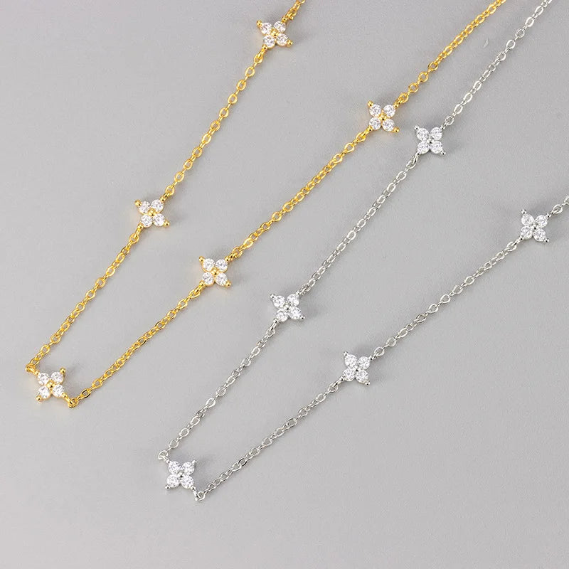 18K Gold Four Leaf Clover Jewelry Set - Necklace Bracelet Earrings Women