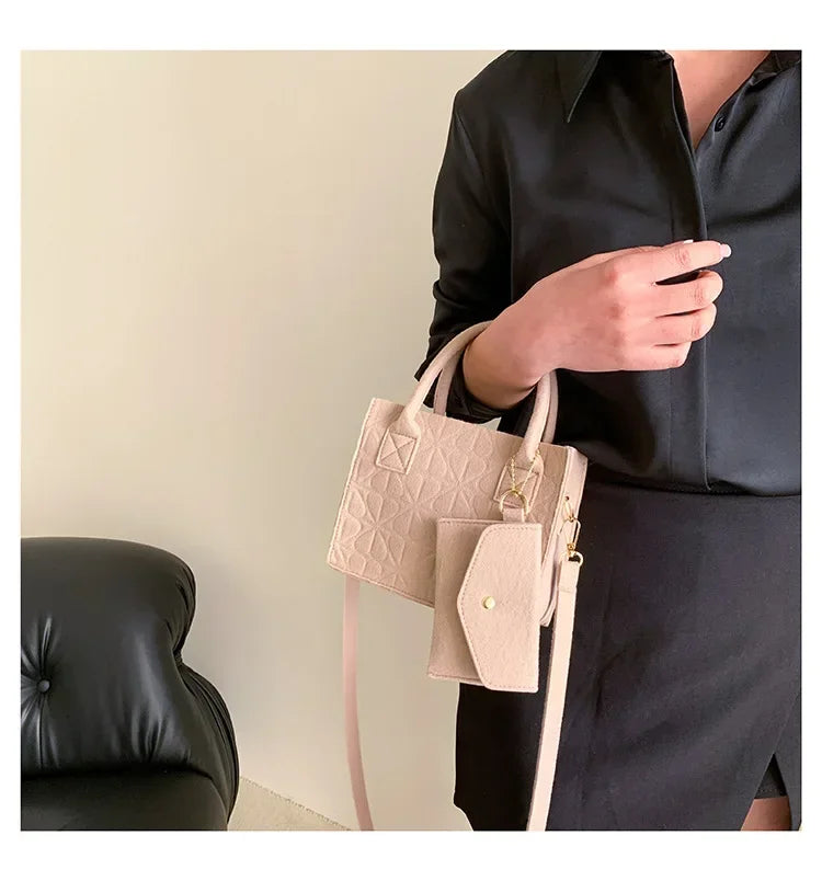Korean Version Minimalist Embossed Felt Lightweight Handbag 2025 New Single Shoulder Diagonal Span Two-Piece Bag For Women