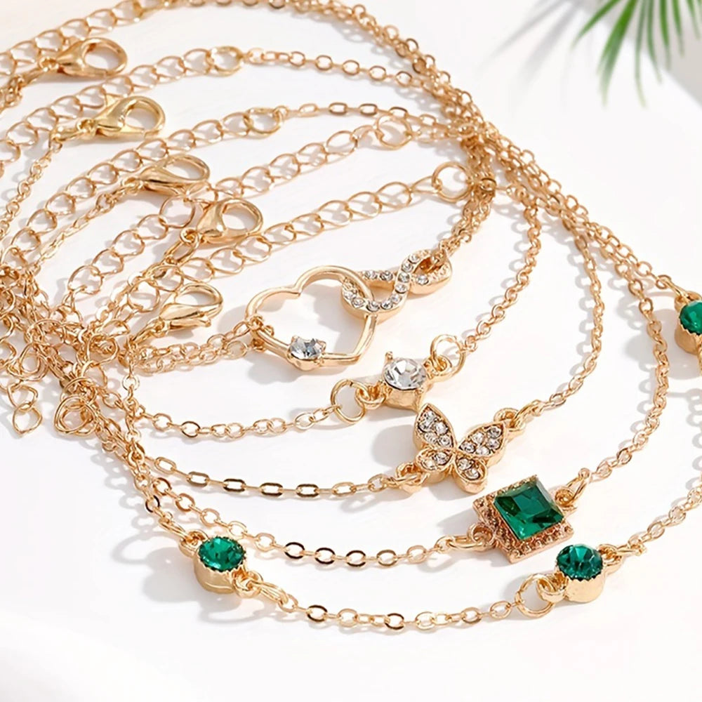 5pcs Vintage-Inspired Bracelet Set with Sparkling Rhinestones - Infinity & Geometric Designs, Perfect for Casual Attire or Gifti
