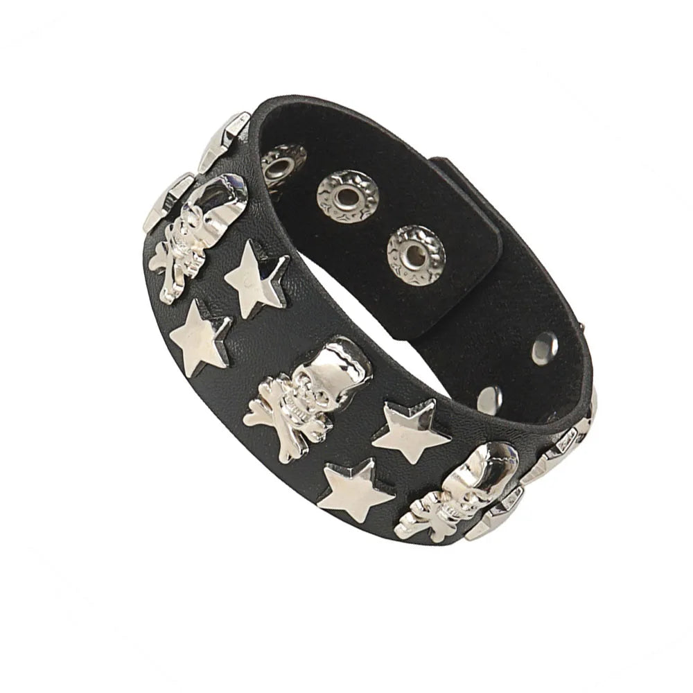 2024 Punk Dark PU Bracelet For Women Men Hip Hop Rock Chain Multi Layered Bracelet Trend Retro Gothic Jewelry Dancer Accessories