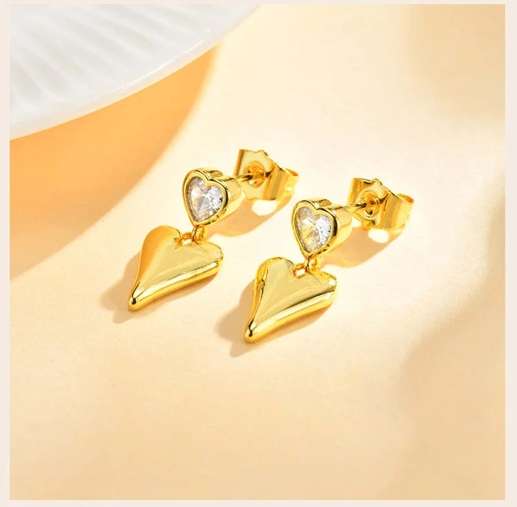 Cubic Zirconia Heart Love Dangle Earring for Women,18k Gold-plated Waterproof Jewelry