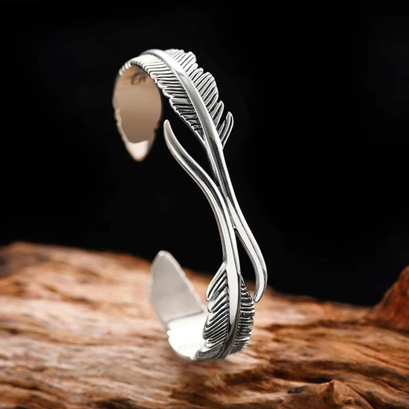 925 Sterling Silver Bracelet Bangle Feather Golden Flower Vintage Punk For Woman Men Fashion Jewelry Gift Dropship Wholesale