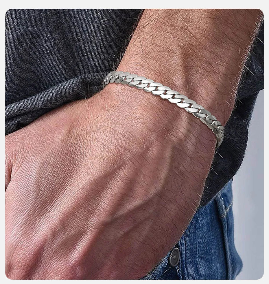 Vnox Waterproof Cuban Chain Bracelets for Men Women, Never Fade Simple Stainless Steel Flat Miami Curb Link Chain Wristband