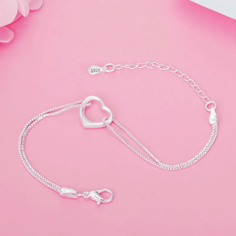Hot fine 925 Sterling Silver romantic heart bracelets for women fashion designer party wedding Accessories Jewelry holiday gifts