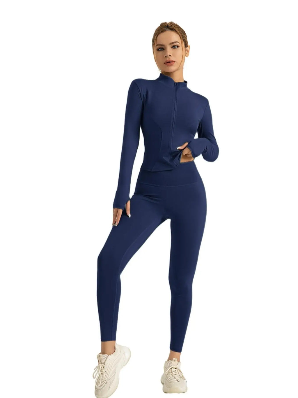 Fitfemme Two-Piece Sports Set - Zip Mock Neck Jacket & Leggings