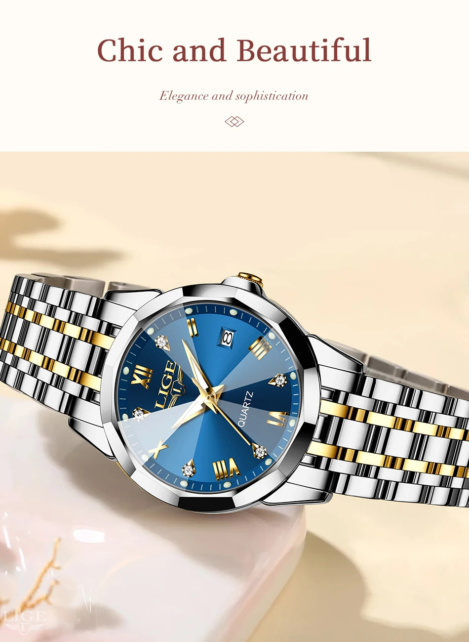 LIGE Elegant Ultrathin Nordic Simple Style Quartz Movement Women's Wristwatch Fashion Stainless Steel Bracelet Belt Woman Watch