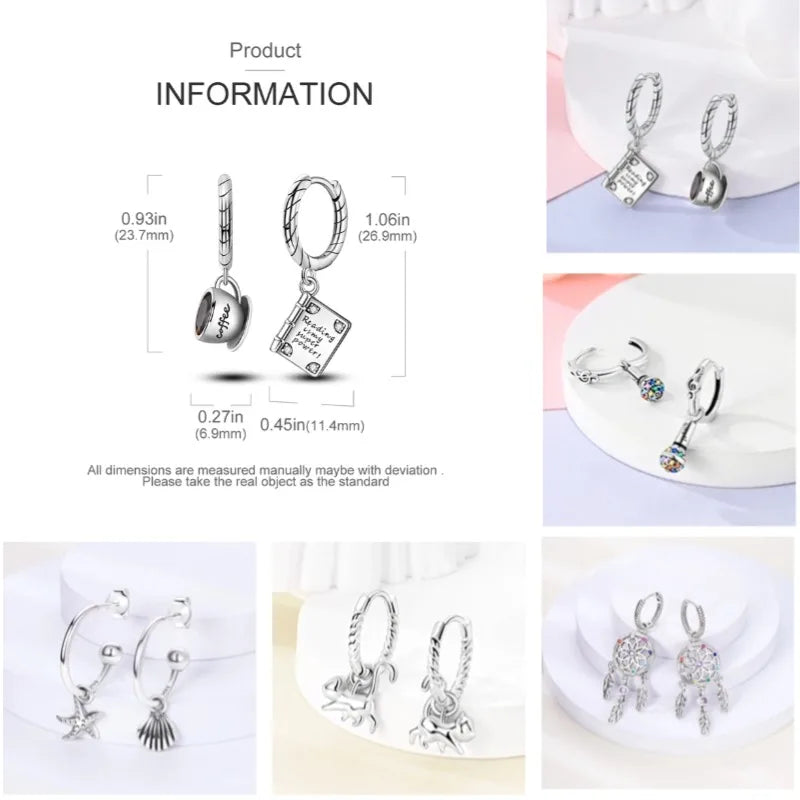 Unicorn Earrings 925 Sterling Silver Original Zircon Elephant Feather Dog Cat Blue Star Small Earrings For Women Jewelry Gift