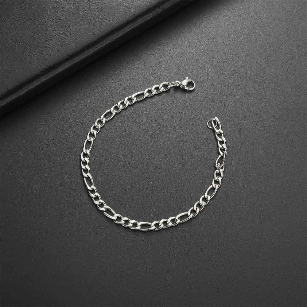 My Shape Fashion Cuban Chain Men Bracelet Stainless Steel 3/5/7/9mm Width Chain Bracelets Figaro Chain Boy Wrist Jewelry Couple