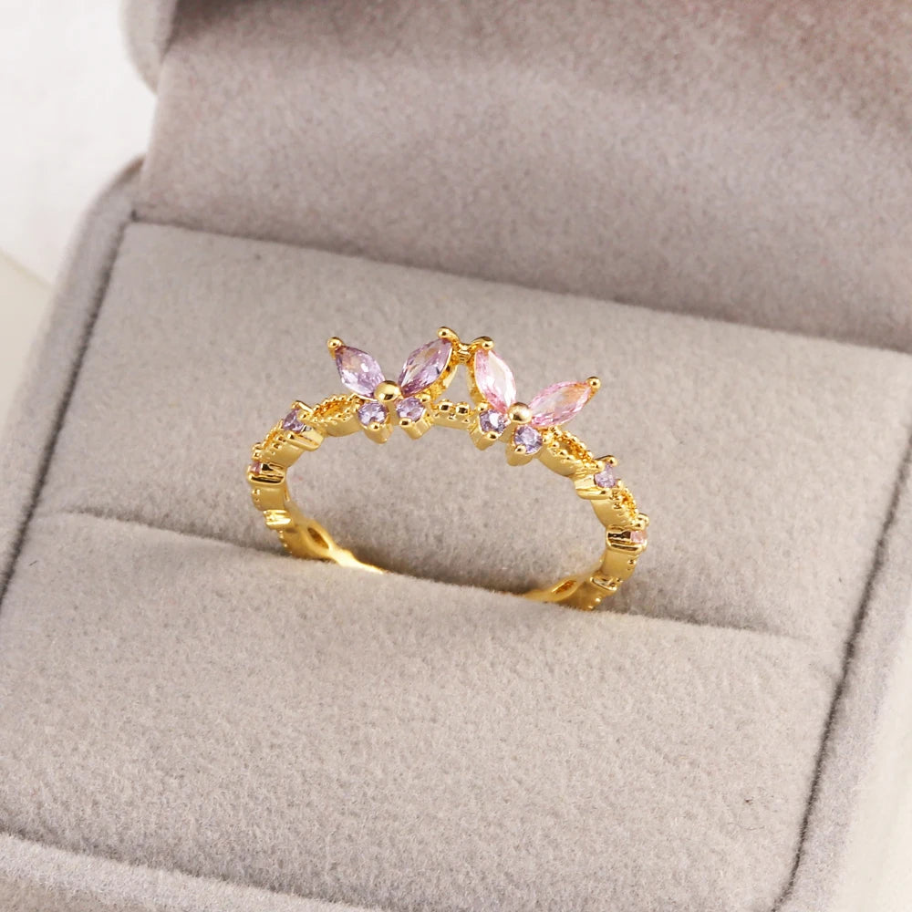 Fashion Moon Heart Flower Butterfly Rings For Women Sweet Girls Exquisite Shiny Rhinestone Crystal Open Ring 2025 Romantic Jewel