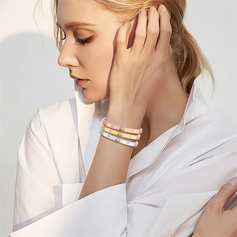 Stainless Steel Bangles - Rhinestone Designer Fashion Jewelry Women