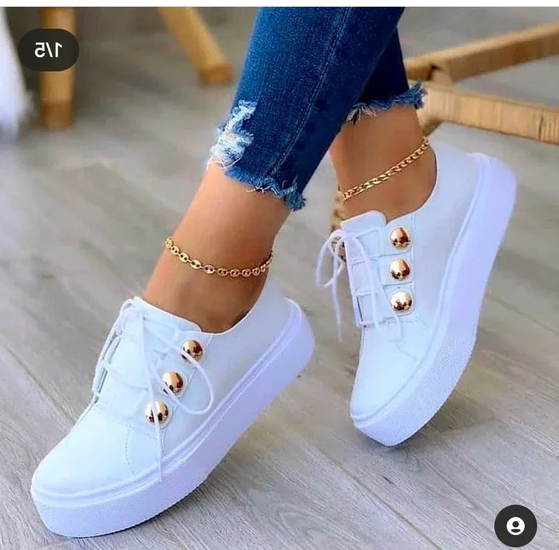Women's Casual Platform Sneakers - Spring PU Leather Vulcanized Shoes