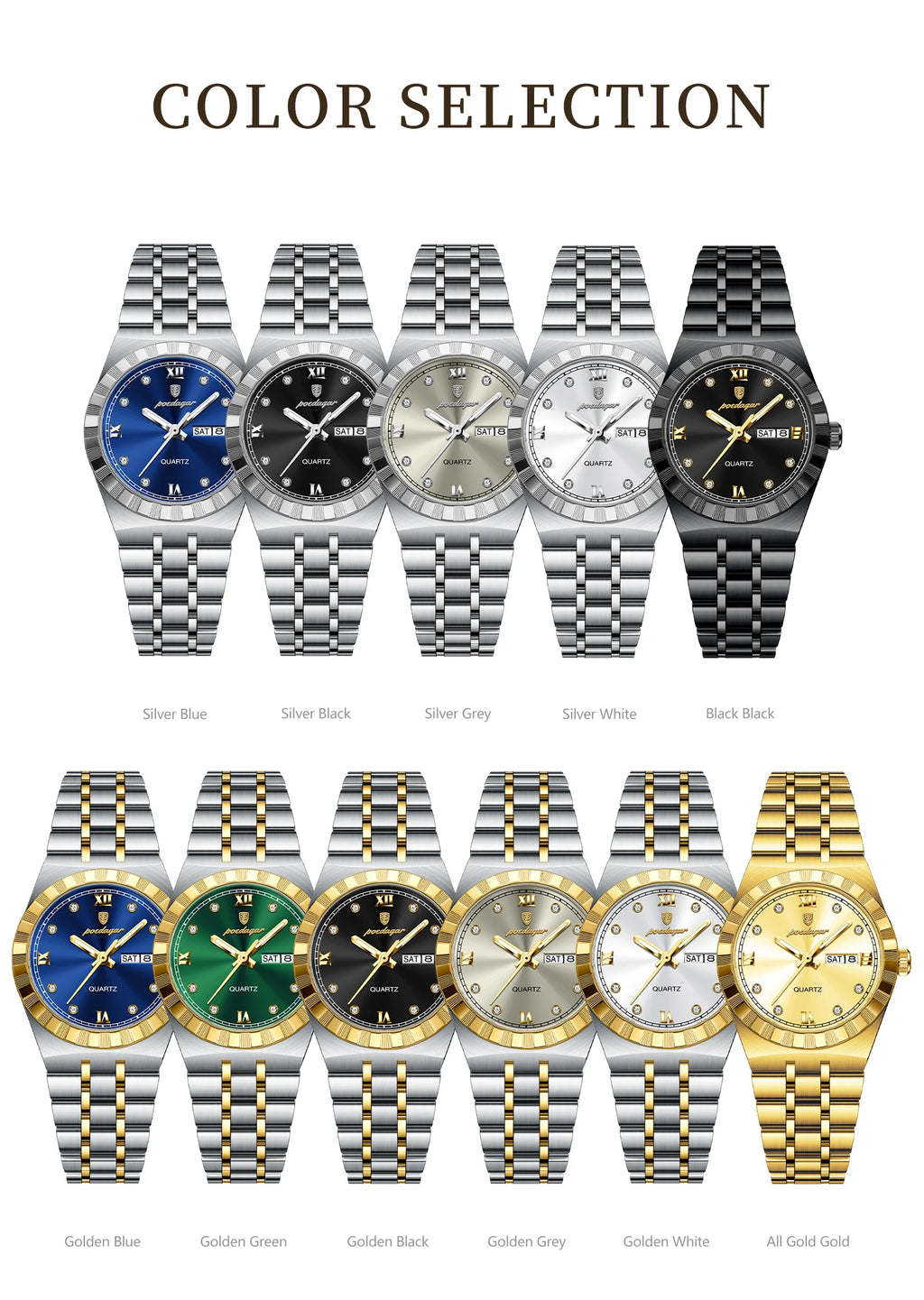 POEDAGAR Luxury Ladies Watch - Luminous Waterproof Week Date Stainless
