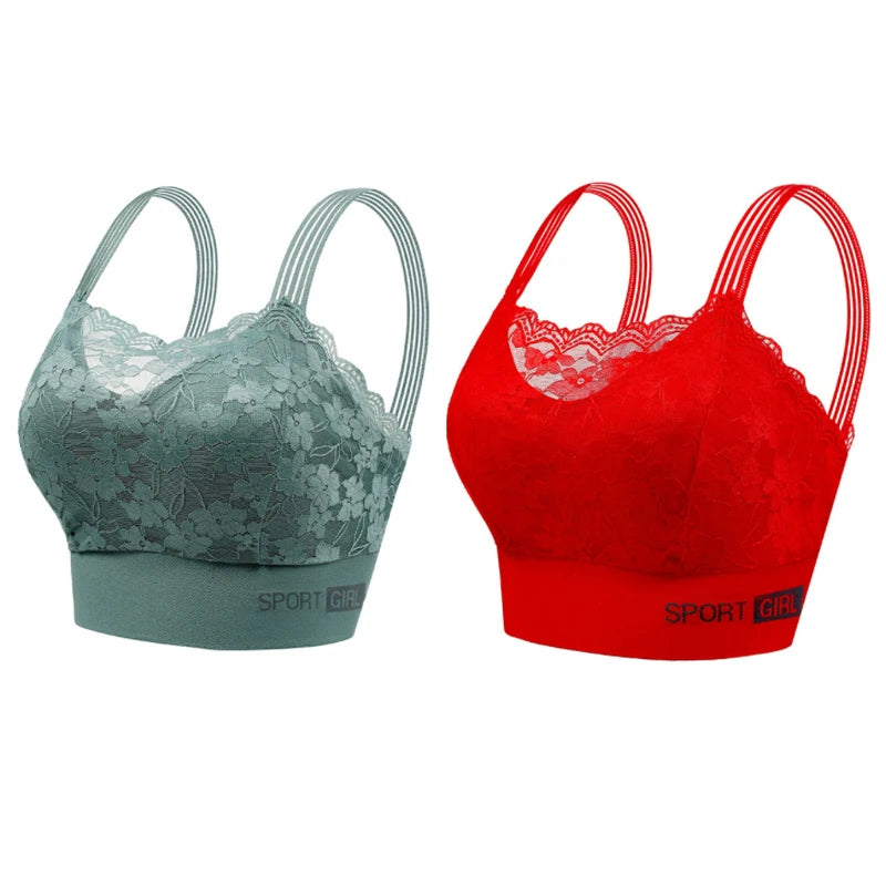 2PCS Women Lace Bras - Wireless Bralette Vest Style Tube Tops