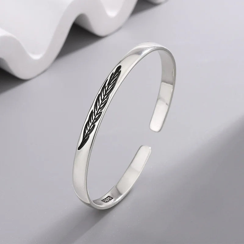 925 Sterling Silver Bracelet Bangle Feather Golden Flower Vintage Punk For Woman Men Fashion Jewelry Gift Dropship Wholesale