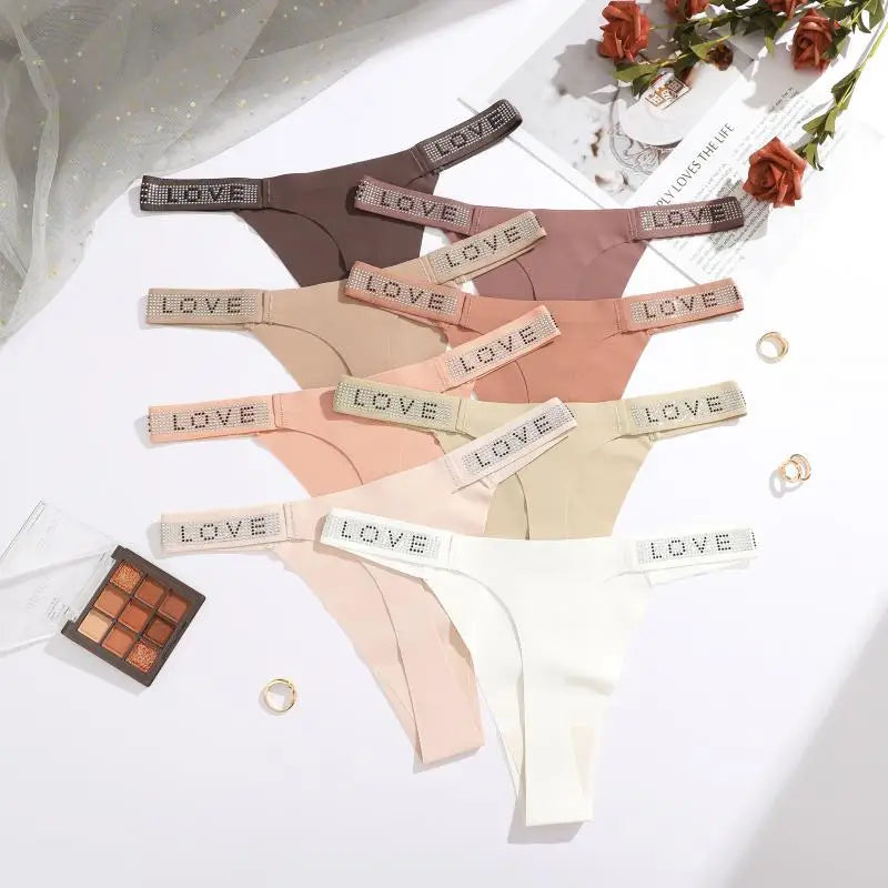 7Pcs/Set Printed Leopard Crystal Letter Thongs For Women Fashion Low Waist Soft Breathable Underpants Female Traceless G-string