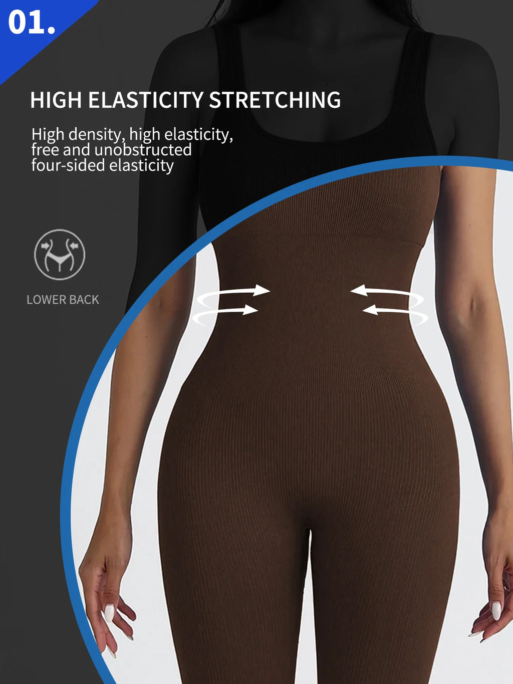 Women Workout Seamless Jumpsuit Yoga Ribbed Bodycon One Piece Square Neck Leggings Romper