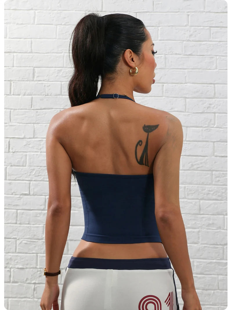 Adjustable Strappy Gym Top - Backless Scrunch Bra with Removable Cups