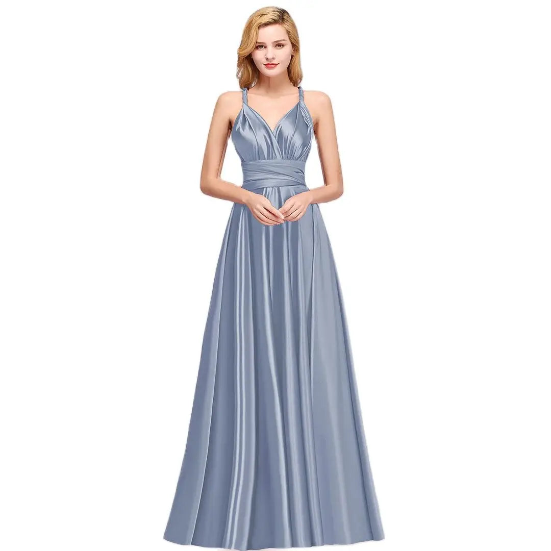 BABYONLINE Sexy Bridesmaid Dress Infinity Style Convertible Halter V neckline Gown Sleeveless Multiway Wrap Changable Guest Gown