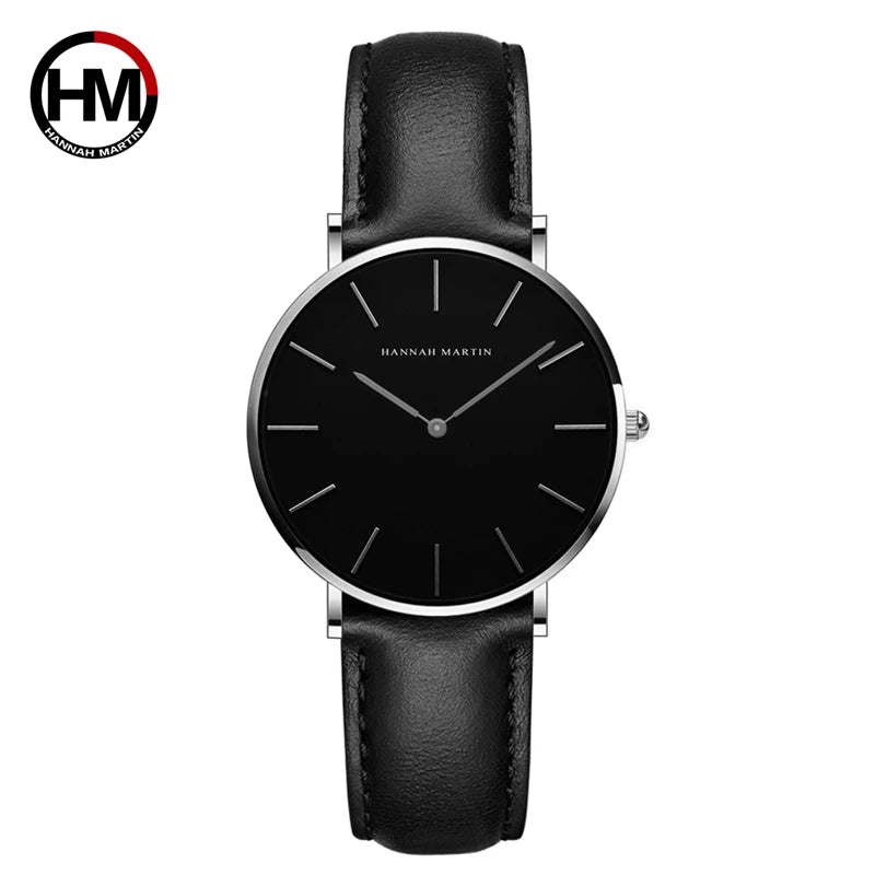 Hannah Martin Hot Fashion Simple Japan Quartz Movement Watch Leather Strap Clock Women Analog Waterproof Wrist watch Reloj Mujer