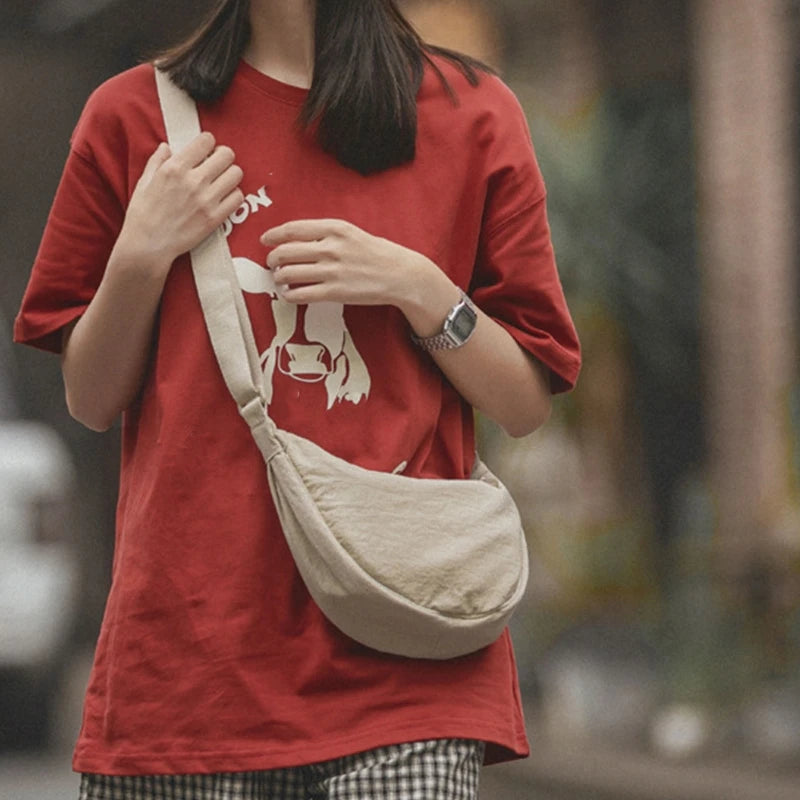 Women Half Moon Shape Crossbody Chest Bag Casual Nylon Shoulder Bag Female Large Capacity Tote Solid Lady Travel Shopper Handbag