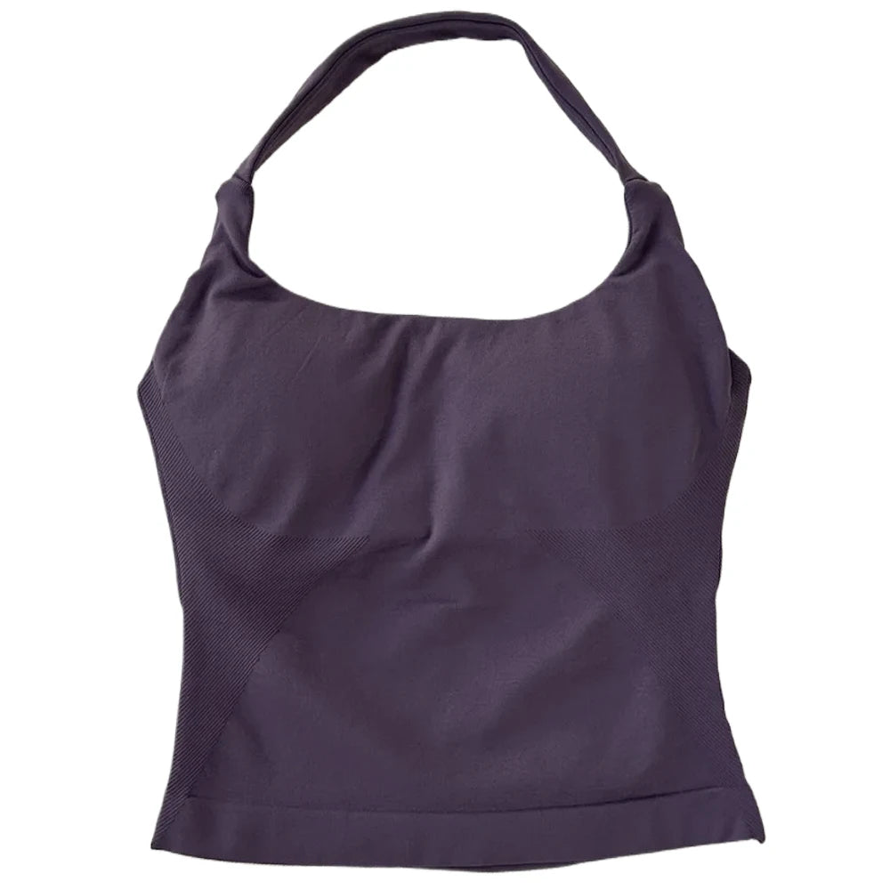 Gym Top Women Clothes Strappy Workout Tank Top Padded Sports Bra Backless Yoga Shirts Seamless Gym Crop Top Halter Fitness Vest