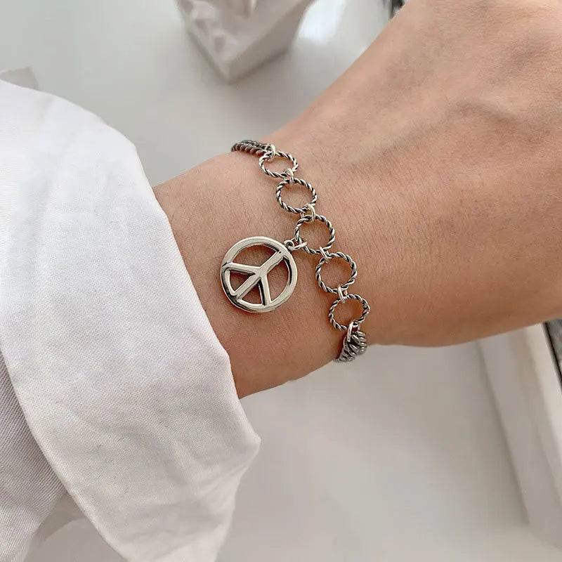 New 925 Silver Geometric Bead Punk Peace of Mind Words Irregular String Bracelet For Woman Girl Fashion Jewelry Gift Dropship