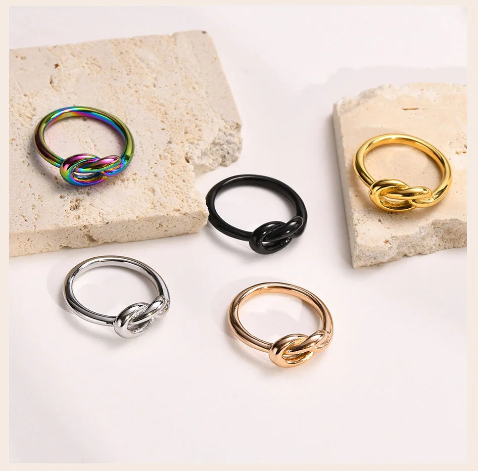 Love Knot Ring for Women, Stainless Steel Gold Plated Dainty Stacking Ring, Tiny Tie The Knot Statement Jewelry