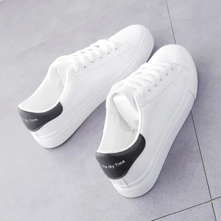 Women's Vulcanize PU Leather Platform Sneakers - Classic White Shoes