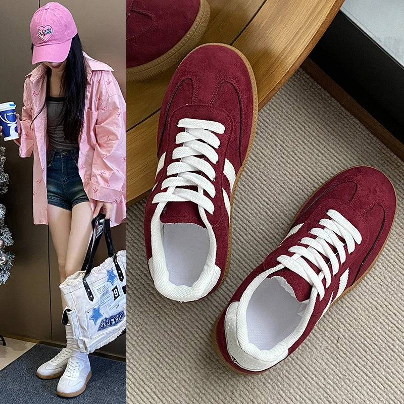 Women's Mixed Color Tennis Sneakers - Lace-Up Vulcanized Flats