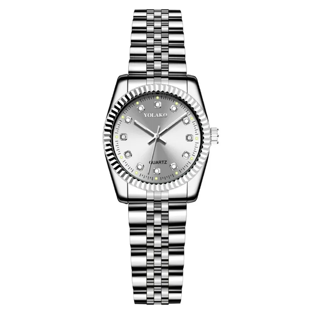 Watches for Women Simple Casual Student Fashion Quartz Diamond-Encrusted Steel Band Calendar Gold Set Men's Watch Couple